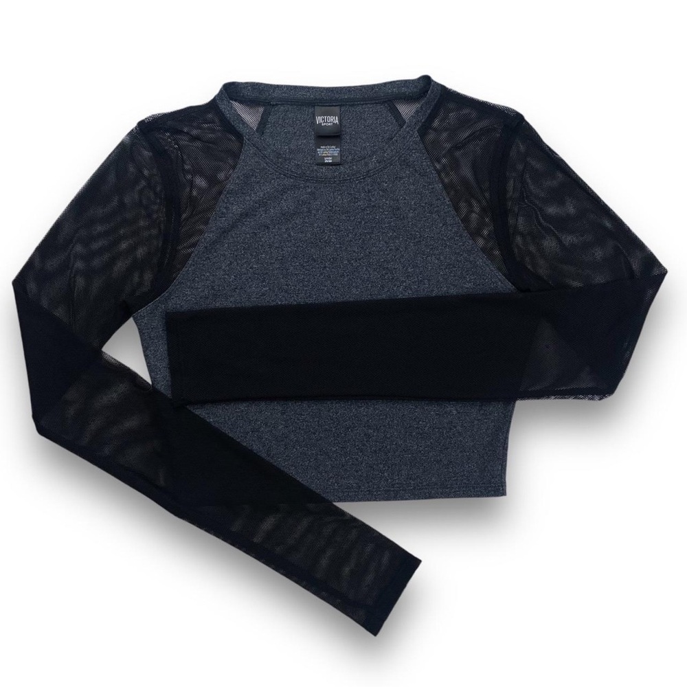 Victoria Secret Sport Black Mesh and Gray Crop Top